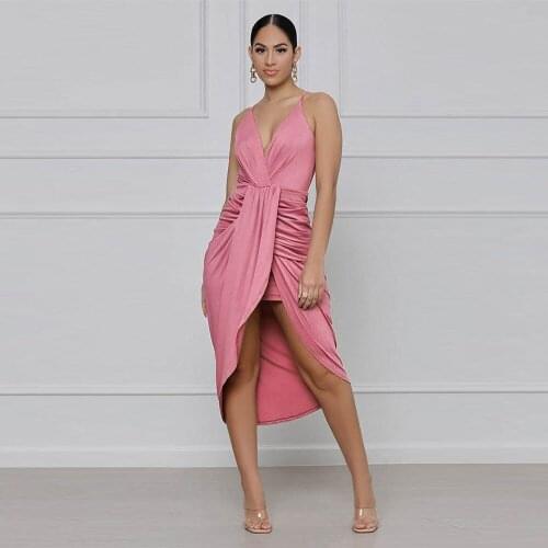 Spaghetti Strap Elegance Pleated Dresses for Women Deep V Neck Sleeveless Party Club Dress Office Lady Bodycon Midnight Dress