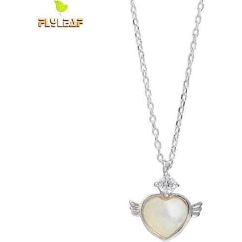 Flyleaf 925 Sterling Silver Cubic Zirconia Necklace Women Wings Heart-shaped Fashion Gold Fine Jewelry Necklaces & Pendants