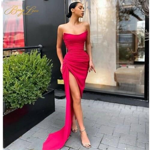 Berylove Elegant Mermaid Evening Dresses Long Sweetheart Pleated Party Gown Long Side Split Formal Sexy Vestido Prom dress