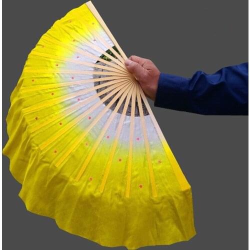 1 Pair Real Silk Fan Veil Half Circle Chinese 100% Silk Dance Bamboo Fan 41cm Folk Dance Props Girls Women Performance Show