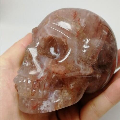 1pc 400-500g New quartz crystal natural fire quartz crystal stone hand made ghost head skull stone for Chakra
