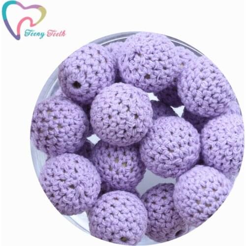 Teeny Teeth 10 PCS Lilac Round 16-20MM Knitting Cotton Crochet Wood Beads Balls DIY Decoration Baby Jewelry Necklace Sensory Toy