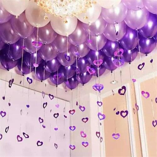 100pcs Rain Silk Sequin Heart Pendant Balloon Decoration Strap for DIY Wedding Birthday Party Banquet Decoration Colorful Rope