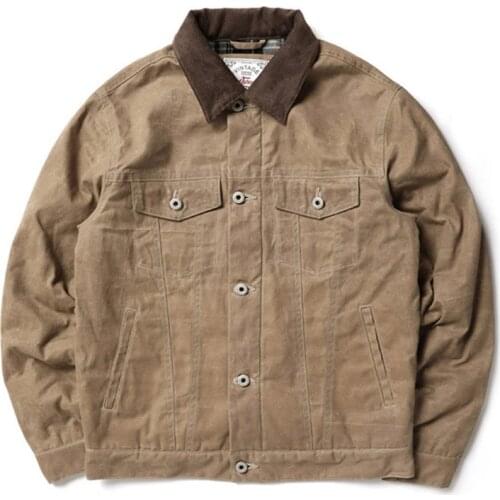 2020 American Vintage Cotton Cloth Business Casual Oil Wax Wick Velvet Collar Jacket Spring Autumn Khaki Button Coat