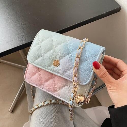 2021 Gradient Mini Lingge PU Leather Flap Crossbody Bag for Women Female Summer Chain Shoulder Handbags and Purses