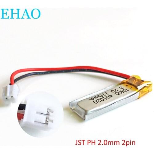401030 3.7V 110mAh JST PH 2.0mm 2pin Lithium Polymer LiPo Rechargeable Battery For Mp3 GPS bluetooth Headphone Headset 4*10*30mm