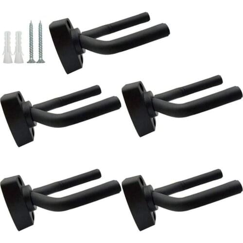 5 Pack Black Guitar Hanger Hook Holder Wall Mount Display with Screws Fits Most Guitars