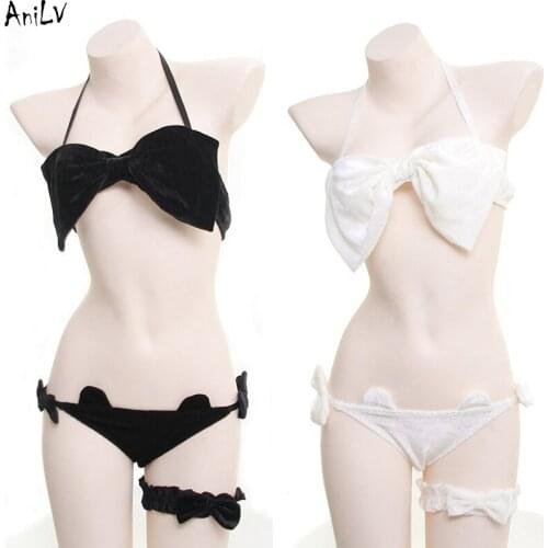 AniLV Kawaii Girl Big Bow Halter Bikinii Swimsuit Costume Summer Beach Butterfly Swimwear Uniform Pool Party Cosplay