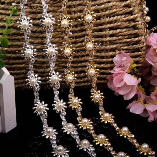 Free Shipping 5yards Rhinestone Pearl Chain Bridal Sash Rhinestone Applique, Wedding Applique,Rhinestone Trimming LSRT005