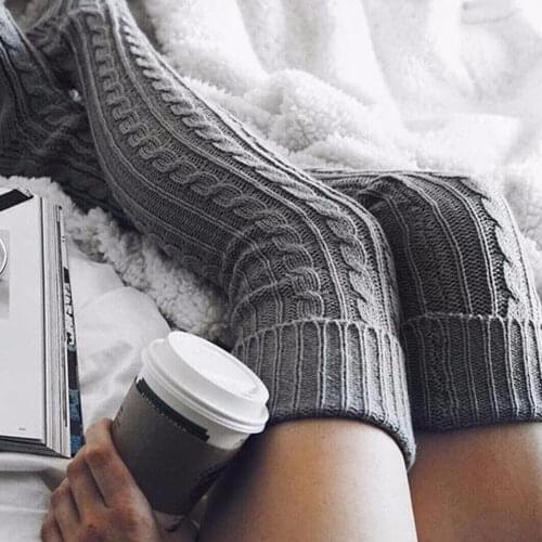 Brand New Women Autumn Winter Warm Cable Knit Over Knee Stockings Girls Long Boot Thigh-High Solid Stockings Cold Protection