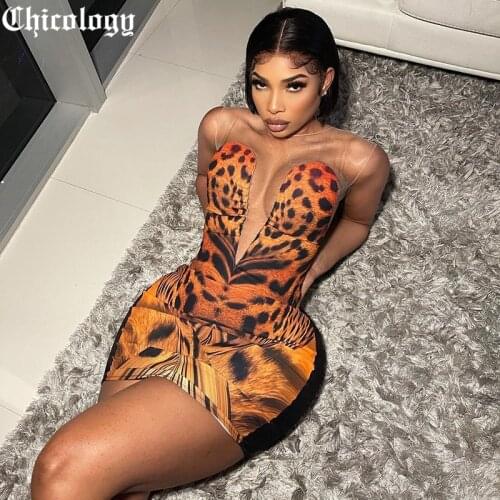 Chicology Women Summer 2021 Tiger Print Dress Sexy Round Neck Y2K Sleeveless Mini Bodycon Wholesale Birthday Dresses