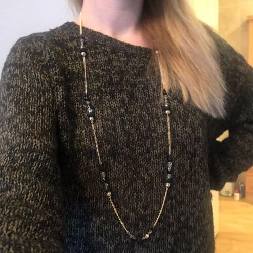 Casual Gold Color Plating Black Bead Long Necklace For Women Sweater Anniversary Decoration Jewelry Accessory
