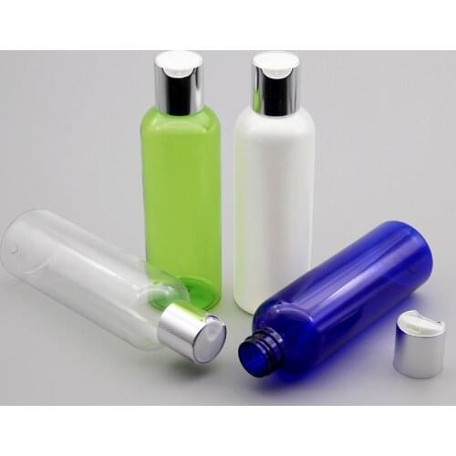 40pcs 200ML Silver Disc Screw Cap Cosmetics Bottle, Plastic Container,Blue Transparent Empty Liquid Soap Shampoo Bottles