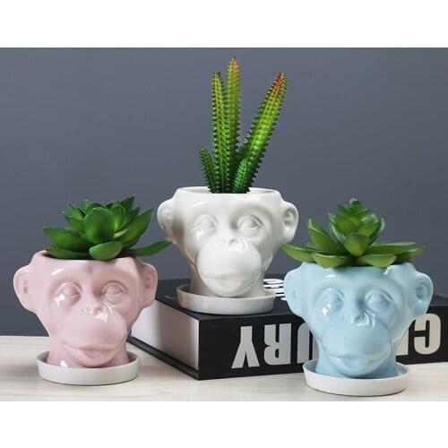 Home Decor Monkey Flowerpots Fairy Garden Decoration Ceramic Flower Pots Animal Miniature Model Potted Succulent Planter Crafts