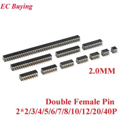 10pcs 2.0mm Pitch Double Row Stright Female Pin Header Strip Connector 2*2/3/4/5/6/7/8/10/12/20/40P 2mm