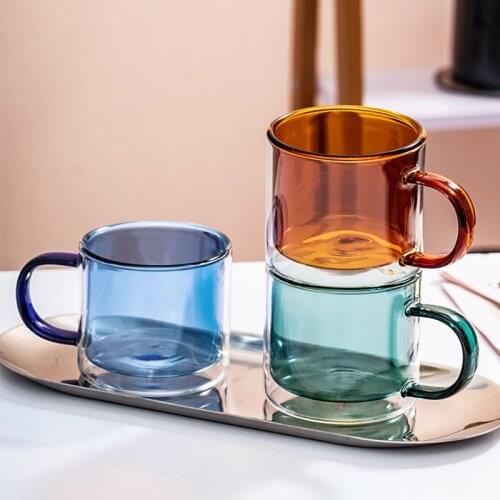 Double glass cup, office coffee cup, household water cup, cup with handle, tea cup with handle, breakfast cup