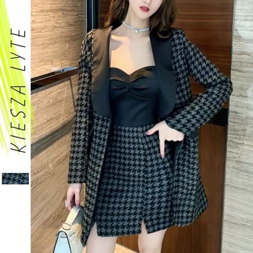 Elegant Plaid Two Piece Sets Women Spring Tweed Blazer And Mini dress Suits Fashion Office Lady 2 Piece Sets Outfits