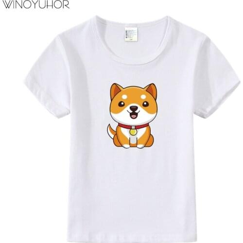 Cartoon Shiba Inu Dog Print T Shirt Children Summer Casual Short Sleeve T-shirt Cotton Baby Boy Girl Cute Tee Tops