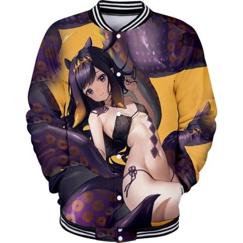 HOLOLIVE VTuber Ninomae Ina'nis 3D autumn winter Holiday Men/Women casual Baseball Uniform Streetwear Kawaii Style sweatshirt