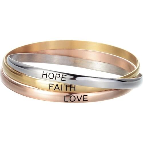 Customized Stainless Steel Jewelry Three-ring Mix Color Carter Bracelet Lady Bracelet Engraved Faith Hope Love Bangle SL-022