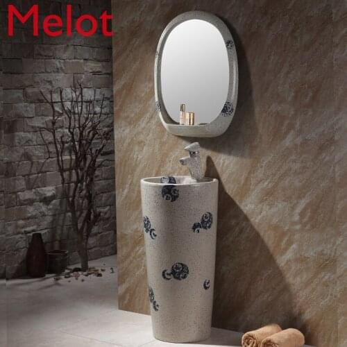 Ceramic Vertical Washbasin Pedestal Floor-standing Outdoor Retro Nordic Black Pedestal Basin