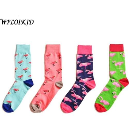 Cool Art New Happy Socks Unisex Trend Streets Printing Socks Kawaii Jacquard Animal Flamingos Pattern Harajuku Sokken