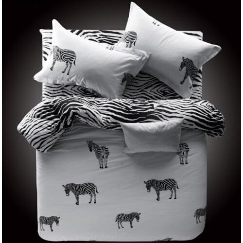Lovely Zebra Cotton Four Piece Suit Bedding Set Duvet Cover Bed Sheet Pillowcase Twin Queen King Size Black white bedclothes