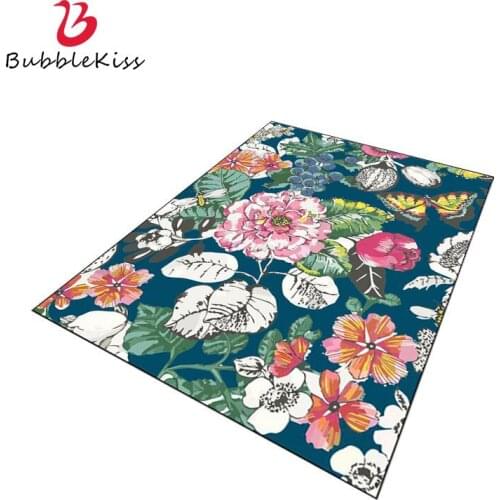 Bubble Kiss European Style Rug Art Flowers Print Blue Carpets For Living Room Home Carpet Door Floor Mat Bedroom Decor Area Rug