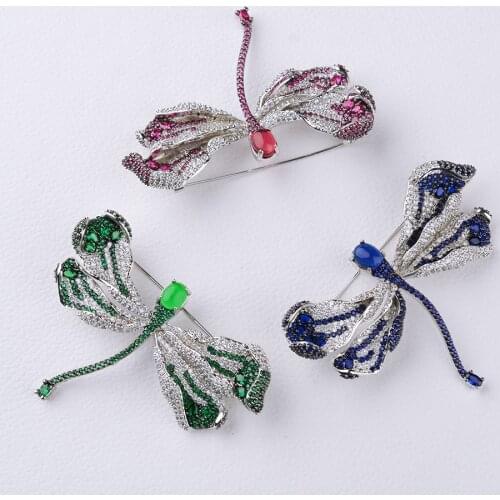Red/Blue/Green Cubic Zirconia micro pave Butterfly Brooch Pin