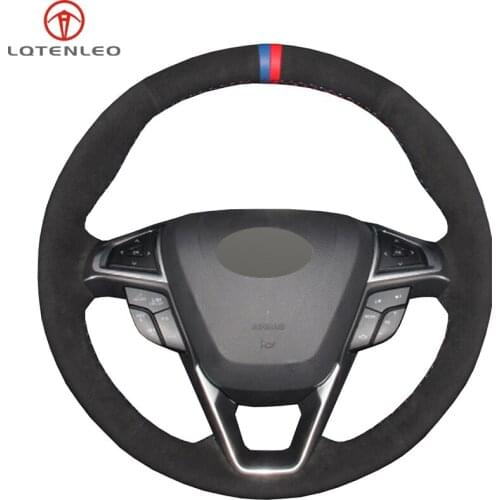 LQTENLEO Black Suede DIY Car Steering Wheel Cover For Ford Mondeo Fusion 2013-2019 EDGE 2015-2019