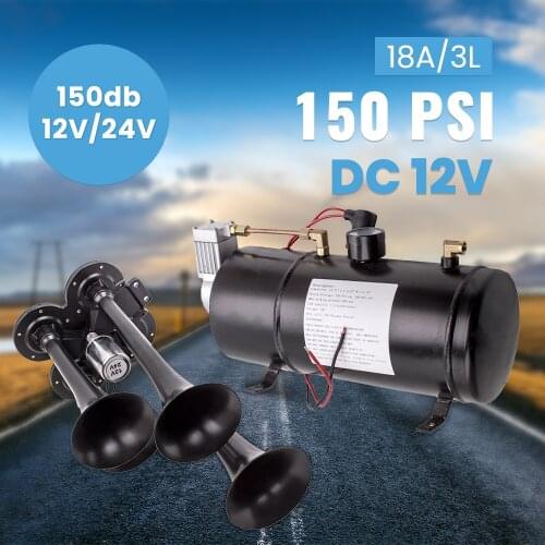 150DB 4 Trumpet Air Horn Horn Speaker 12V/24V for Train Car Truck Boat Compact fit Car Truck Boat Horn Speaker 12-24V Silver