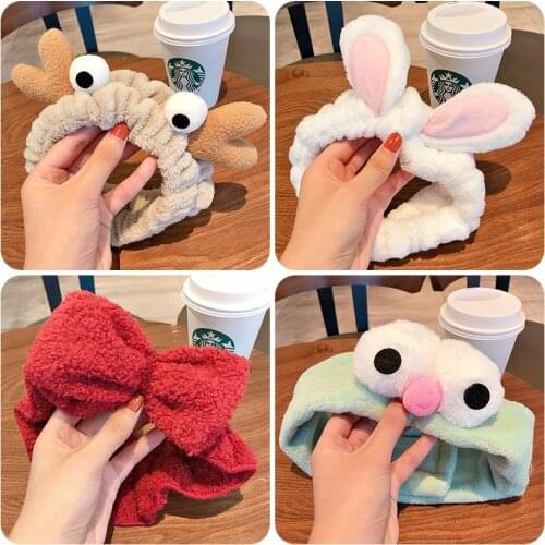 Korean Fashion Plush Bow Headbands Wash Face soft Hairband Makeup Headwrap Turban Elastic Headband Hair Accessories