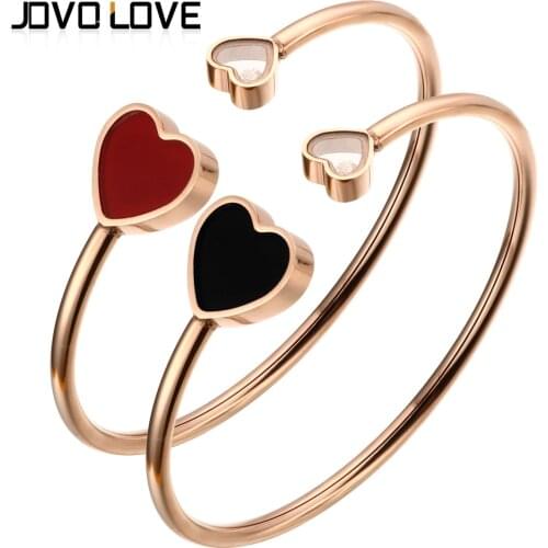 MSX Fashion Black Red Love Heart Bangle Clear Zircon Heart Women Ladies Bangles Gold Stainless Steel Bangles Bracelets For Women