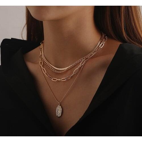 Multi Layer Metal Snake Chain Choker Necklace Gold Color Vintage Trend Carved Coin Portrait Pendant Necklaces for Women Jewelry