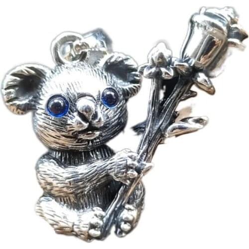 The latest handmade solid 925 sterling silver cute koala hug koala thorns rose mens and womens pendant