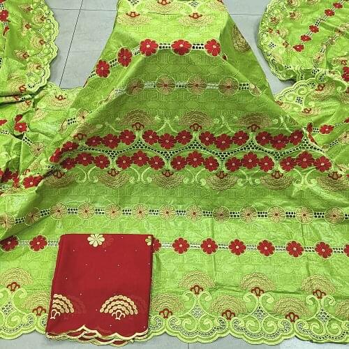 Latest African Net Lace Fabric Cotton Embroidery With Rhinestone Lace Swiss voile Bazin Riche Brode Fabrics 5+2Yards/Lot A2208