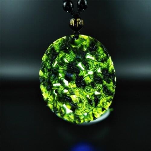 Certified Chinese Natural Black Green Jade Dragon Pendant Necklace Fashion Charm Jewellery Accessories Hand-Carved Lucky Amulet