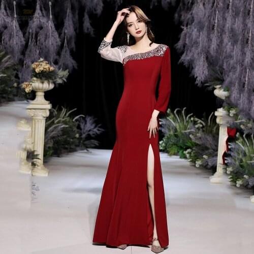 Prom Dresses O-Neck Evening Dresses Mermaid Satin Evening Gowns for Women Beaded Dresses Woman Party Night