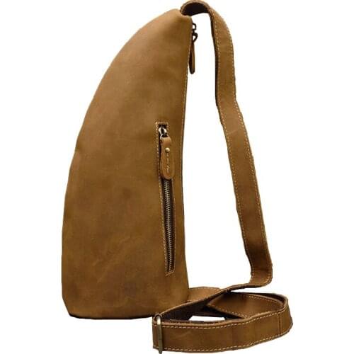 Men Crazy Horse Genuine Leather Casual Fashion Chest Bag Design Male Travel Sling Shoulder Bag Leather Retro Messenger Bags