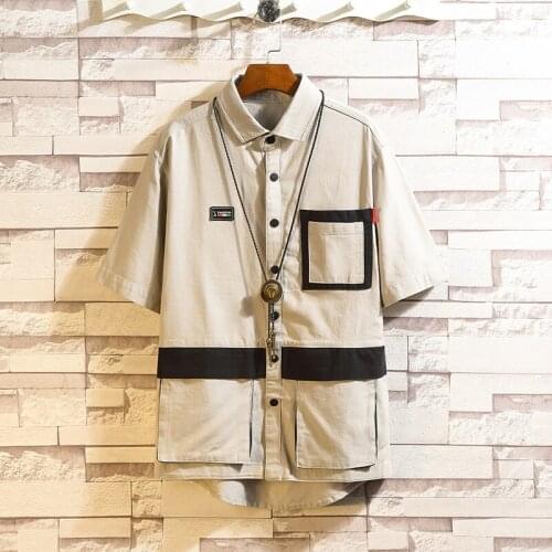 Streetwear Summer Shirt Men Short Sleeve Shirts Korean Fashion Casual Men Black Shirt Chest Pockets Mens Dress Shirts Mens Tops