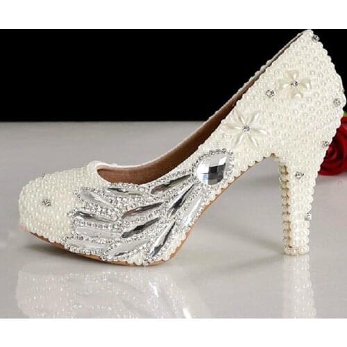 New Style handmade 4 inches heels Wedding Dress Shoes Ladies Ivory bridesmaid shoes Celebration Party Prom Pumps