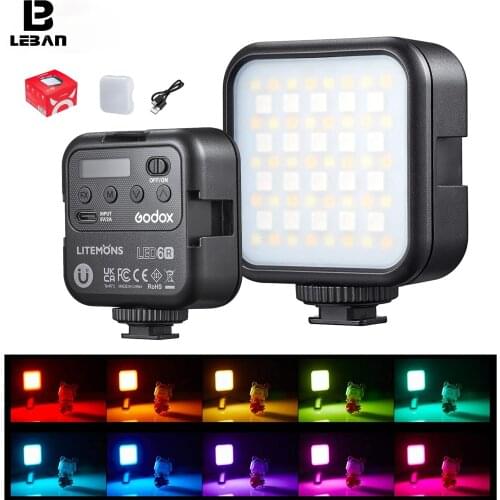 Godox LED 6R RGB Video Light,Dimmable 0-360 Full Color 3200K-6500K 13 FX Effects Built-in 1800mAh Li-ion Battery for Video Light