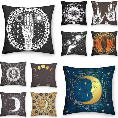 Tarot Sun and Moon Cushion Cover Throw Pillow Cover Bohemian Decorative Pillow Case Home Decor Square 45x45cm Pillowcase