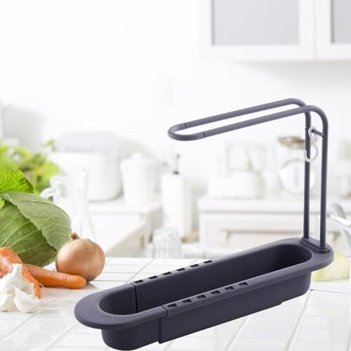 Telescopic Sink Shelf Towel Bar Sponge Drainer Storage Rack Kitchen Basket Bag Adjustable Snap Kitchen Hanging Drain Basket