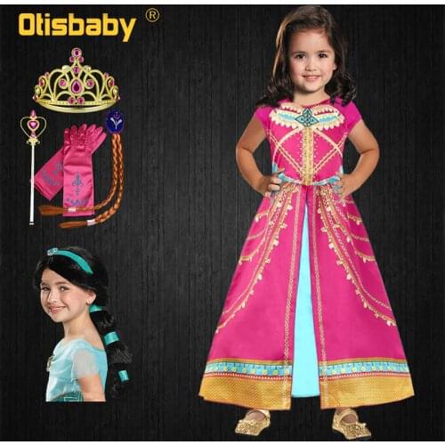 Jasmine Princess Dress for Girls Aladdin Christmas Gorgeous Pink Dresses Kids Jasmine Coronation Costume Child Arab Clothes