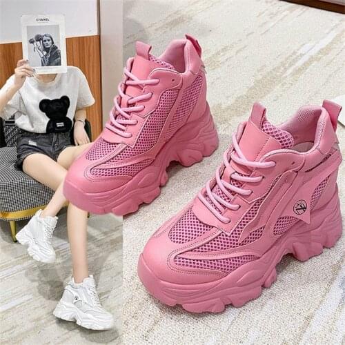 Harajuku Women Wedges Sport Shoes For Woman Increasing 11CM Chunky Dad Sneakers Ladies Breathable Mesh Platform Casual Shoes