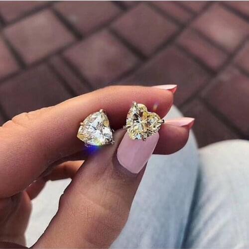 SLJELY Fashion Real 925 Sterling Silver Love Heart Crystal Zircon Stud Earrings for Women Wedding Fine Party Jewelry