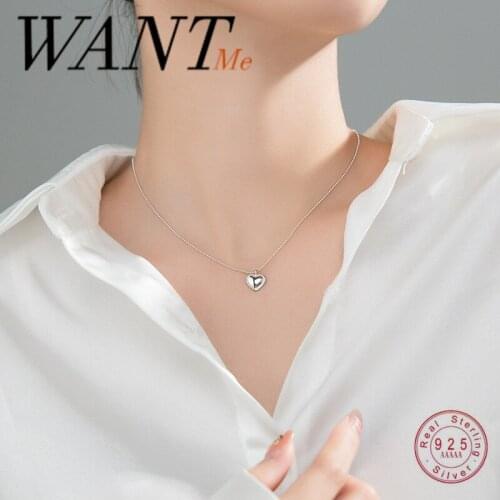 WANTME Genuine 925 Sterling Silver Love Heart Beads Link Chain Charm Pendant Necklace for Women Fashion Korean Chic Teen Jewelry