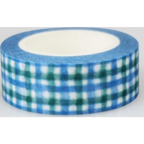 1.5cm Blue grid Adhesive Tape for Scrapbooking DIY Craft Sticky Deco Masking Japanese Paper Washi Tape