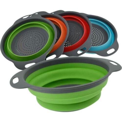 1PCS Big Silicone Folding Colander Bowl Folding fruit basket Strainer Outdoor Camping Tableware Draining Bowl Portable Cookware